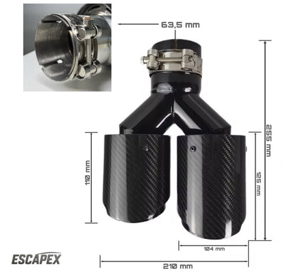Cola de escape doble carbono Akrapovič – Ø63 mm universal (102×250 mm)